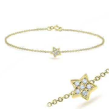Gold Plated Sparkling Star with CZ Stones Silver Bracelet BRS-61-GP